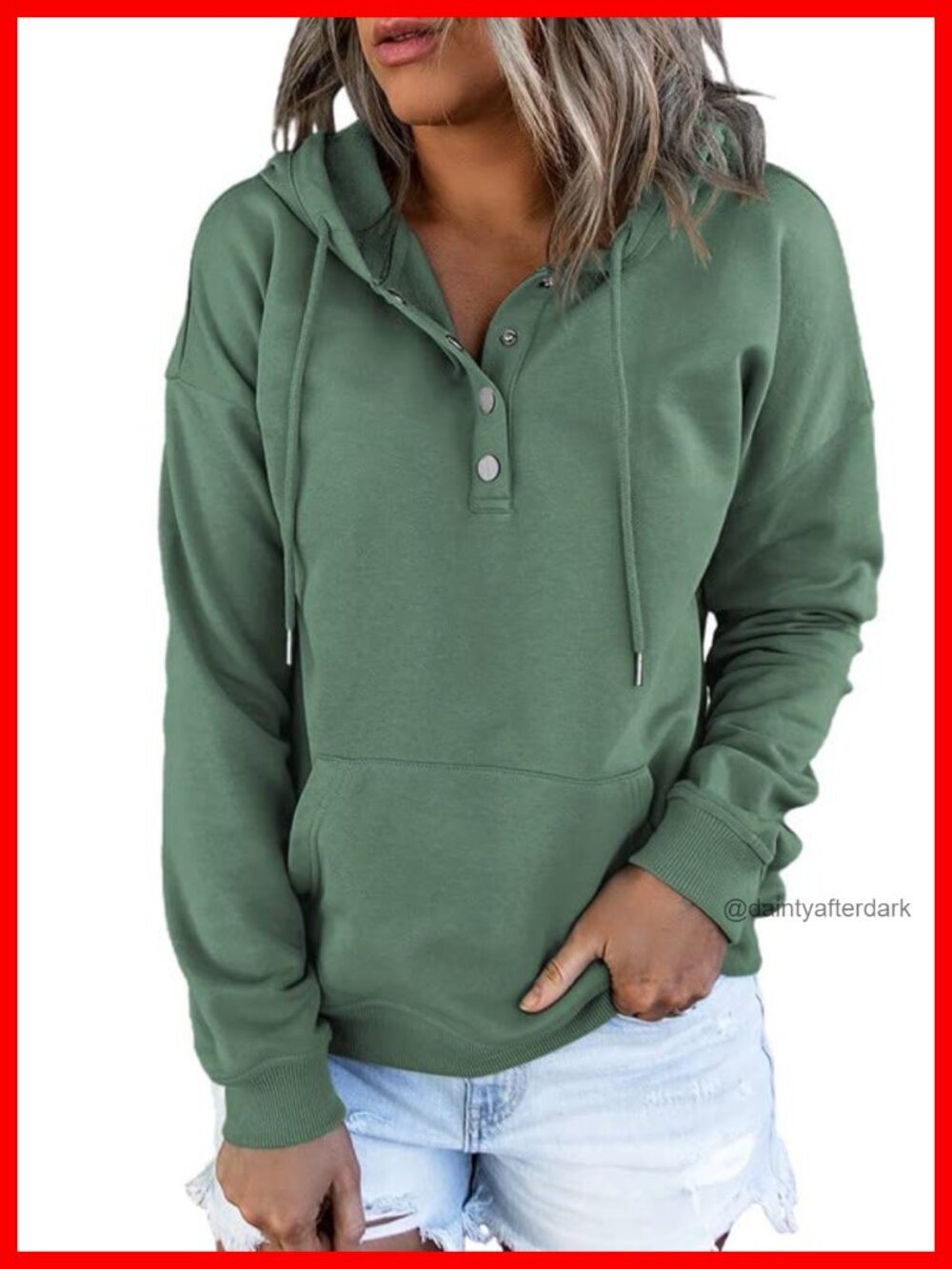 Womens Oversized Hoodie Button V Neck Drawstring Sweatshirt Kangaroo Pocket